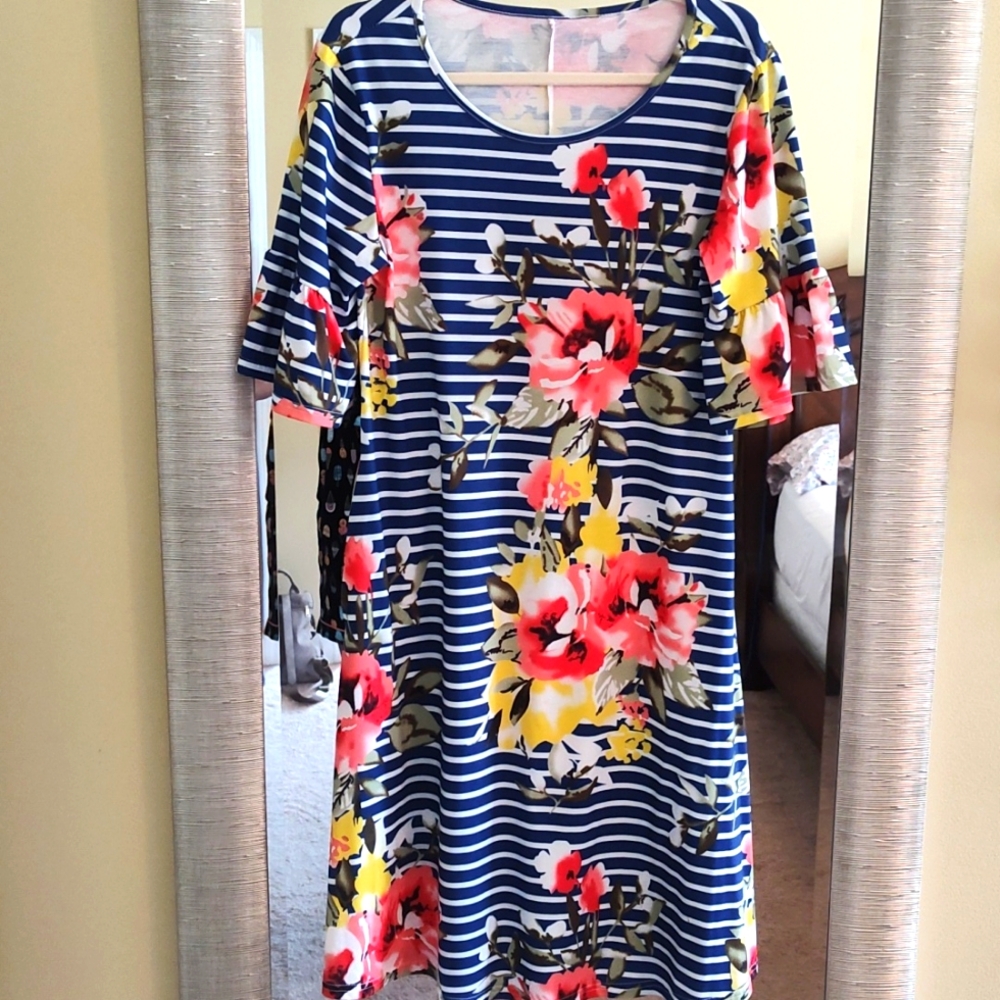 Blue stripe and floral dress